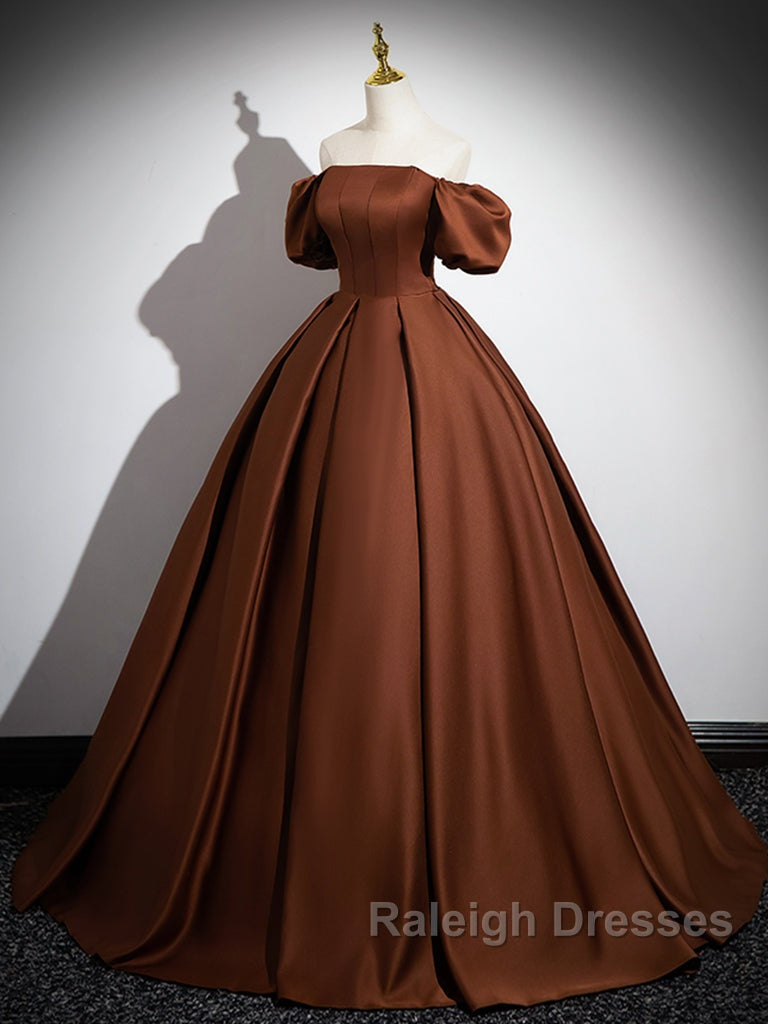 Brown A-Line Satin Long Prom Dress, Brown Long Formal Dress Secondary image