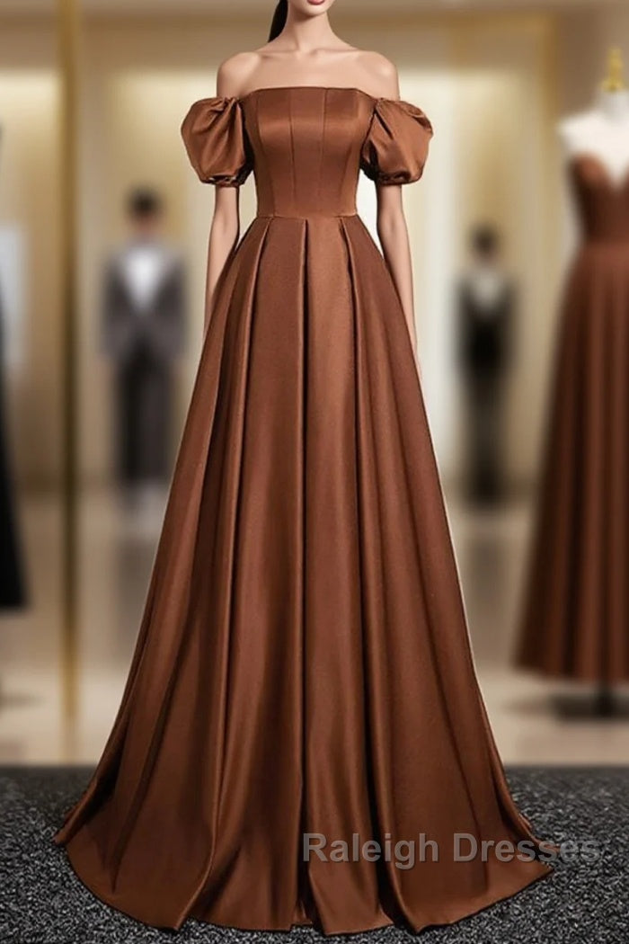Brown A-Line Satin Long Prom Dress, Brown Long Formal Dress Main image