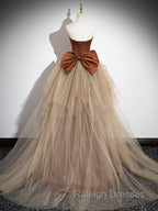 Brown Mermaid Satin Tulle Long Prom Dress, Brown Long Evening Dress