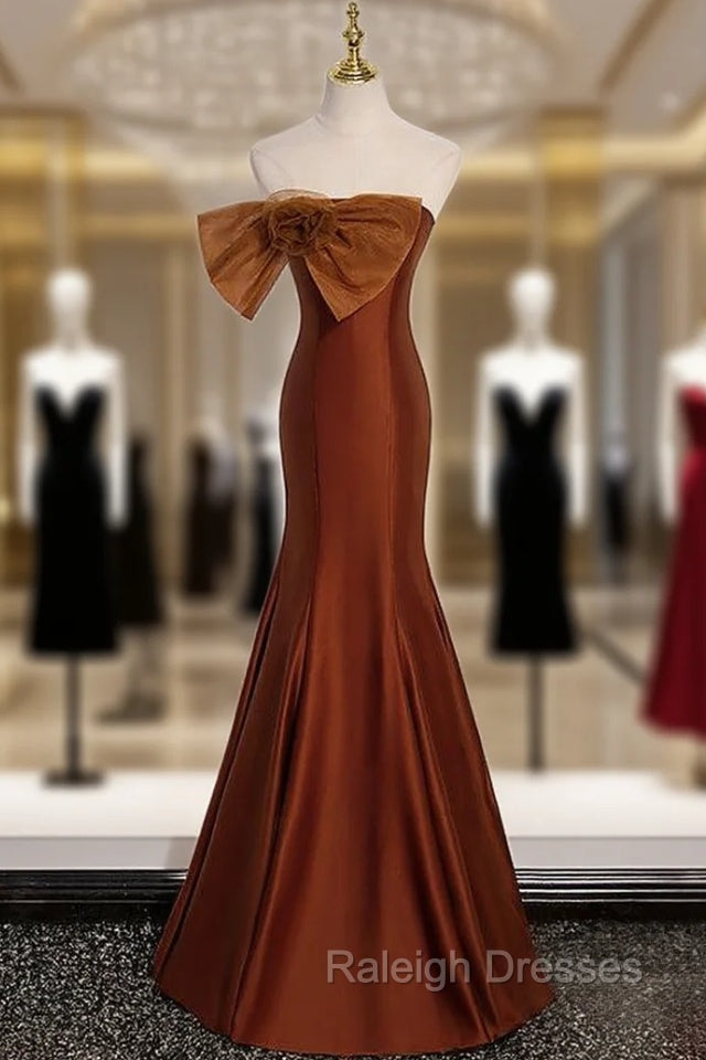 Brown Mermaid Strapless Bow Prom Dress