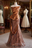 Brown Mermaid Strapless Sequins Satin Prom Dress