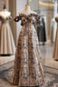 Brown Off the Shoulder Sleeveless Prom Dress