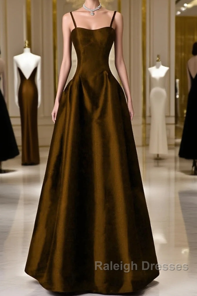 Brown Satin A-Line Sweetheart Long Formal Dress, Simple Brown Evening Dress Main image