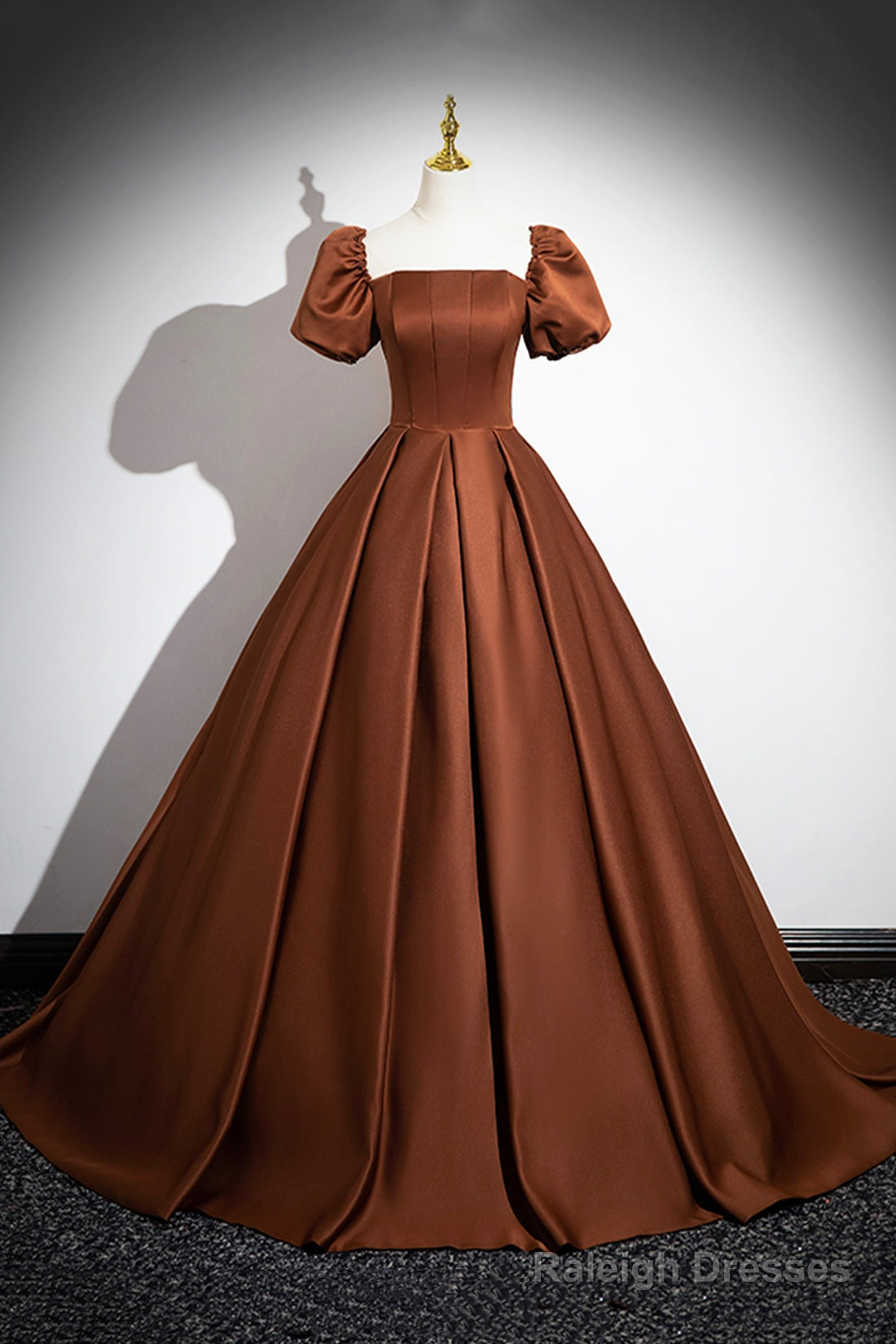 Brown Satin Long A-Line Prom Dress, Off The Shoulder Evening Party Dress Main image
