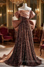 Brown Sequins Satin Pleats Prom Dress With Bow