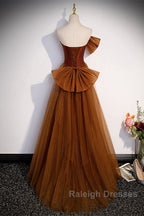 Brown Tulle And Satin Mermaid Long Party Dress, Long Formal Dress Prom Dress