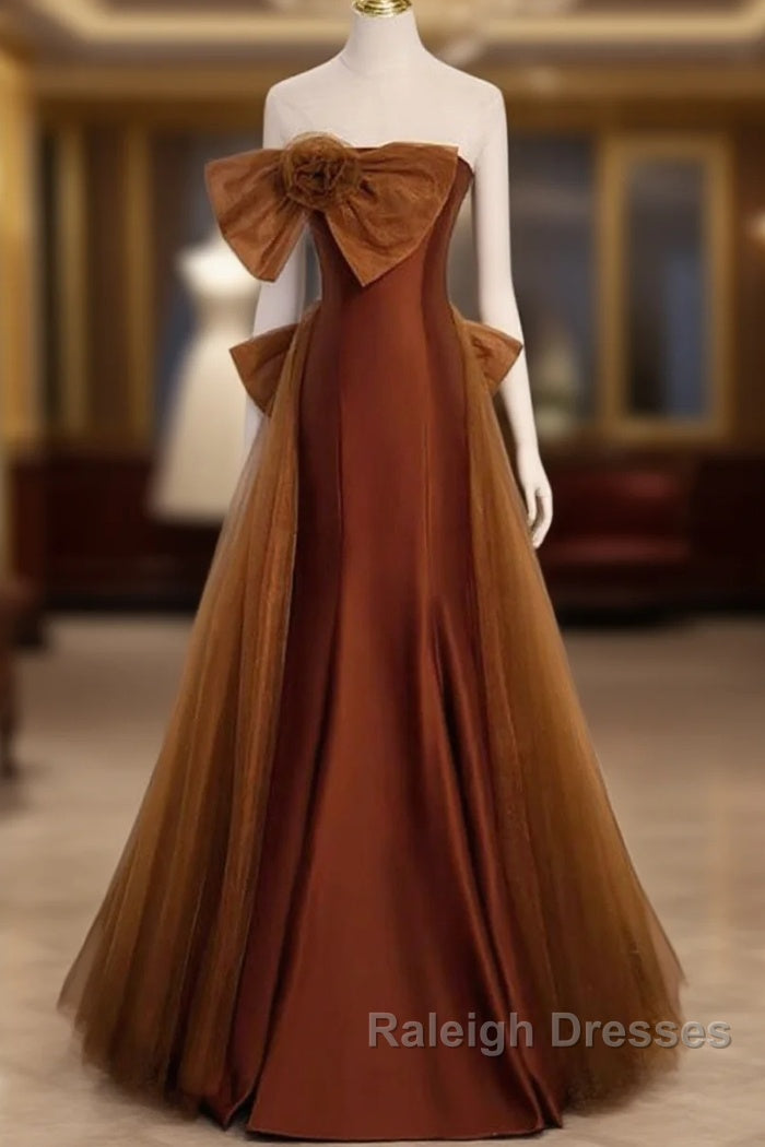 Brown Tulle And Satin Mermaid Long Prom Dresses Long Prom Dresseses