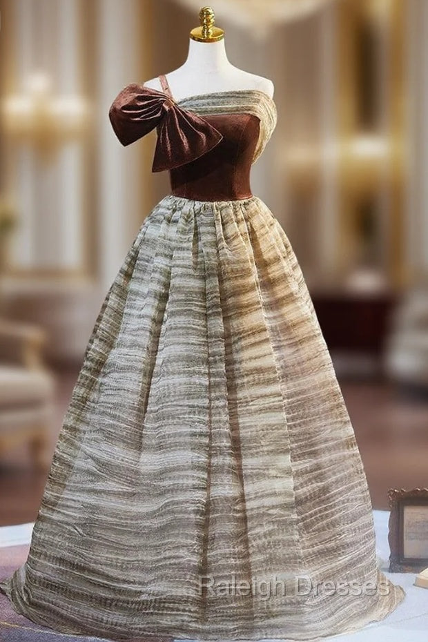 Brown Velvet One Straps Bow Prom Dress Main image