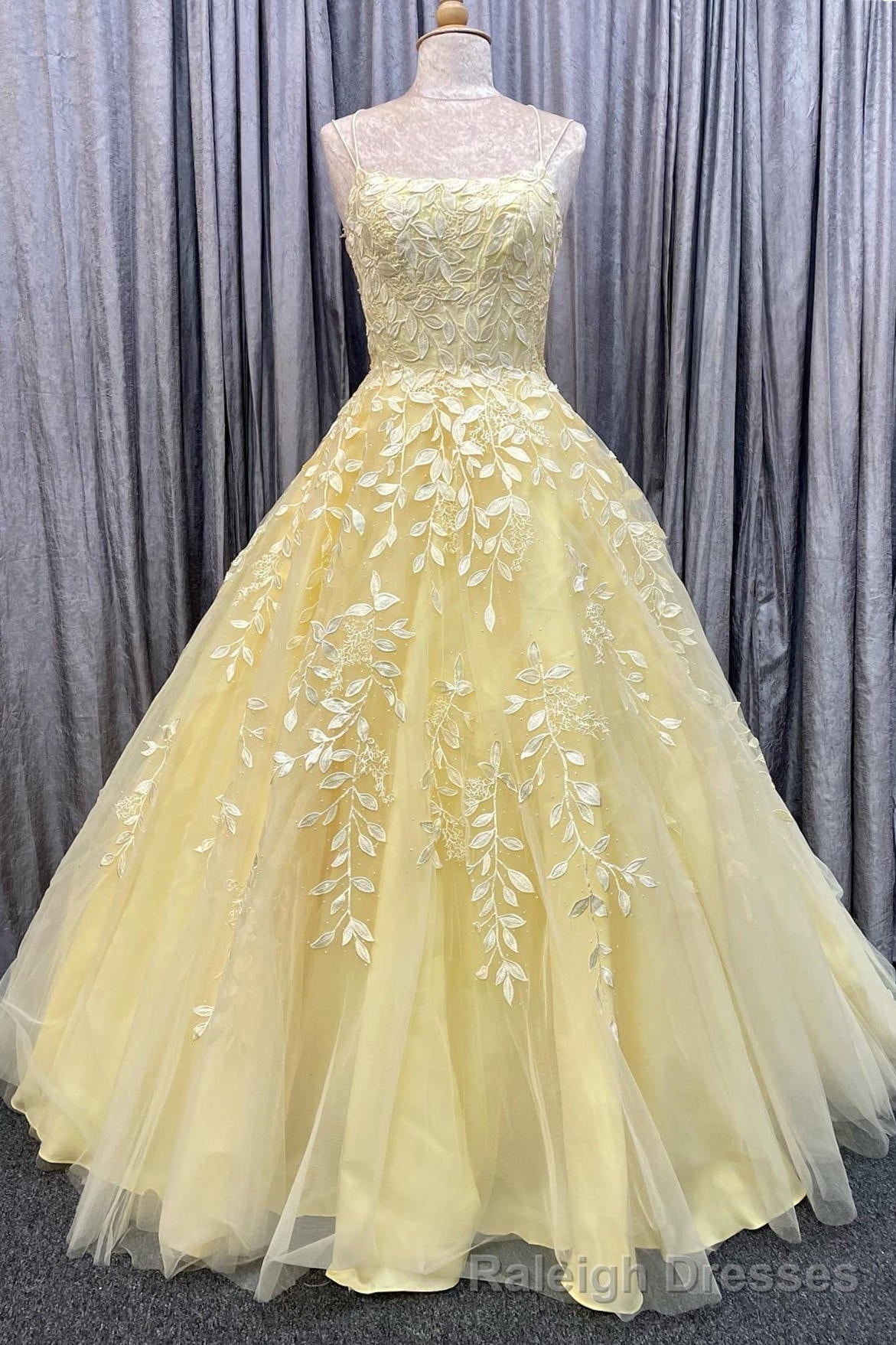 Princess Yellow Appliques A-line Long Formal Dress Main image