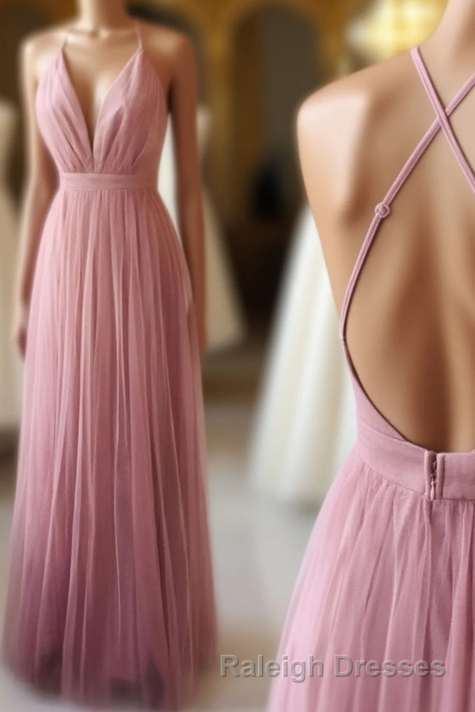 Simple Tulle Long Prom Dress, A Line Backless Evening Dress Main image