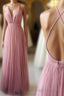 Simple Tulle Long Prom Dress, A Line Backless Evening Dress