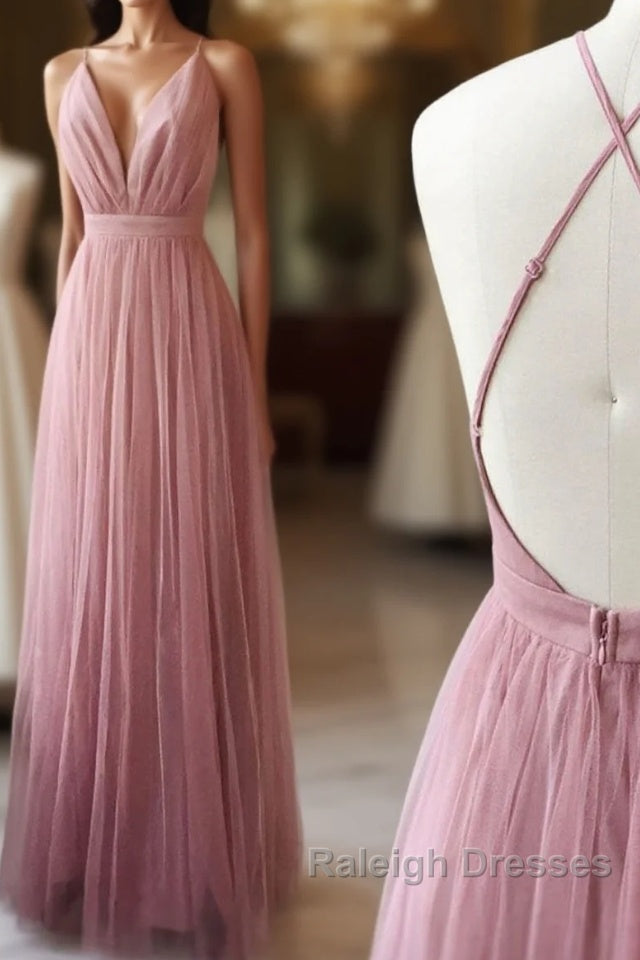Simple Tulle Long Prom Dress, A Line Backless Evening Dress Main image