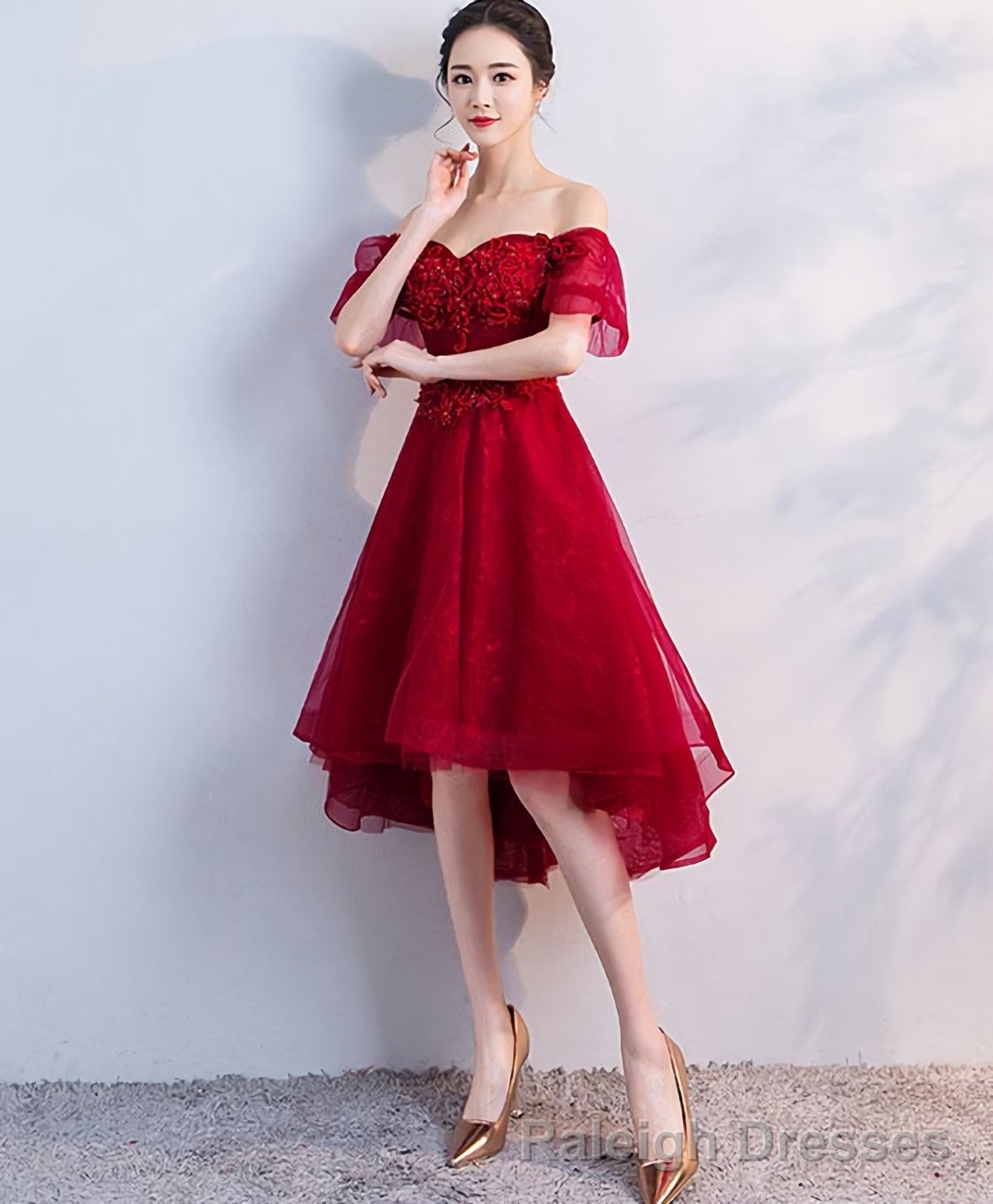 Burgundy Tulle Short Prom Dress Homecoming Dress
