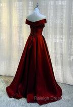 Burgundy A Line Floor Length Satin Prom Dresseses Wine Red Long Prom Dresses