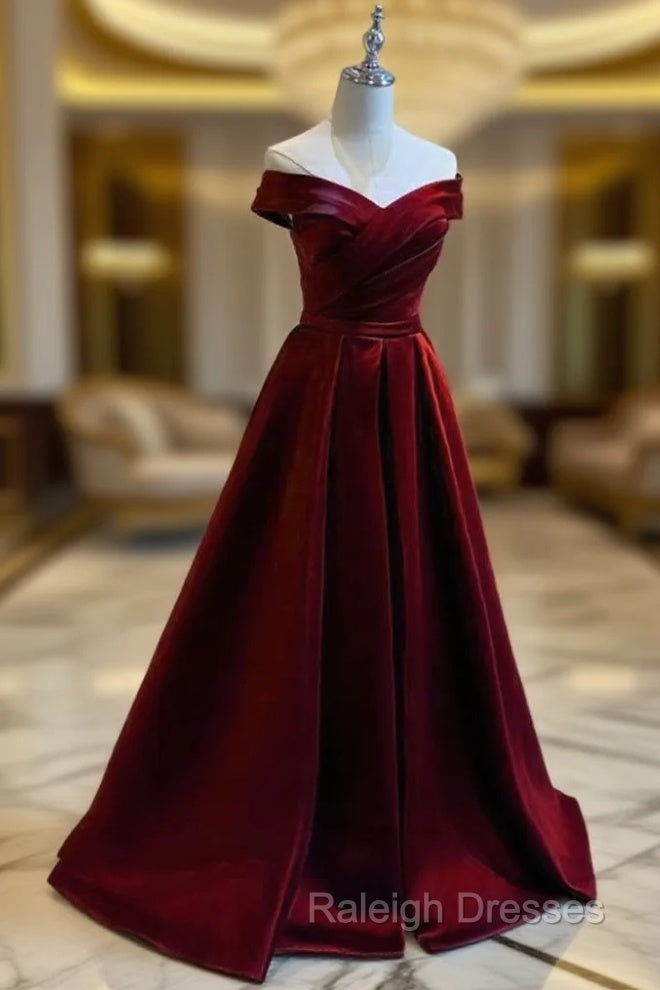 Burgundy A-line Floor Length Satin Prom Dress Party Dress, Wine Red Long Formal Dress Main image