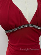 Burgundy A-Line Halter V Neck Chiffon Backless Prom Dresses Bridesmaid Dresses With Ankle Length