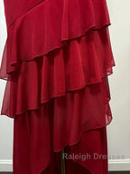 Burgundy A-Line Halter V Neck Chiffon Backless Prom Dresses Bridesmaid Dresses With Ankle Length