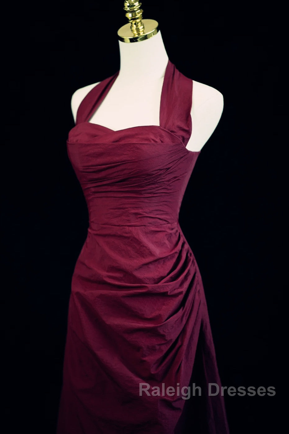 Burgundy A-Line Halter Vintage Style Prom Dress, Burgundy Long Evening Dress Secondary image