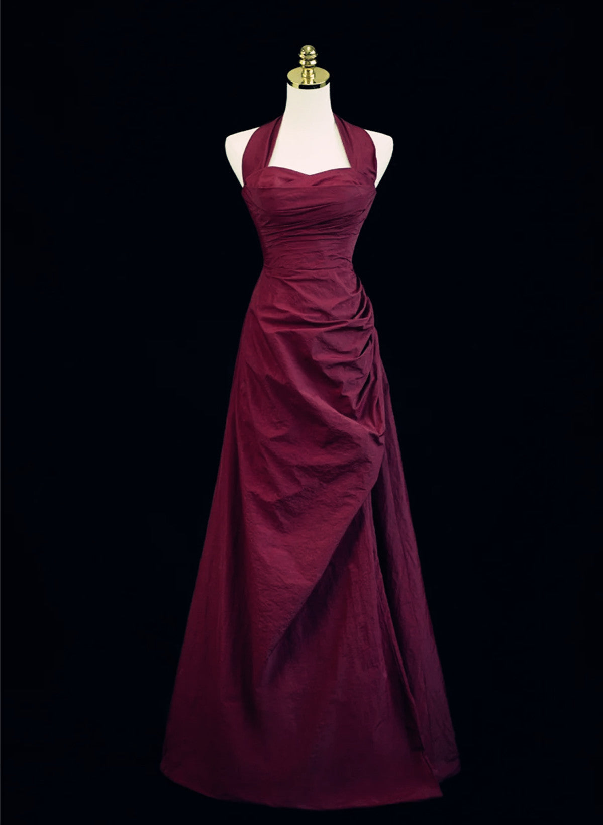Burgundy A-Line Halter Charming Style Prom Dress, Burgundy Long Evening Dress Main image