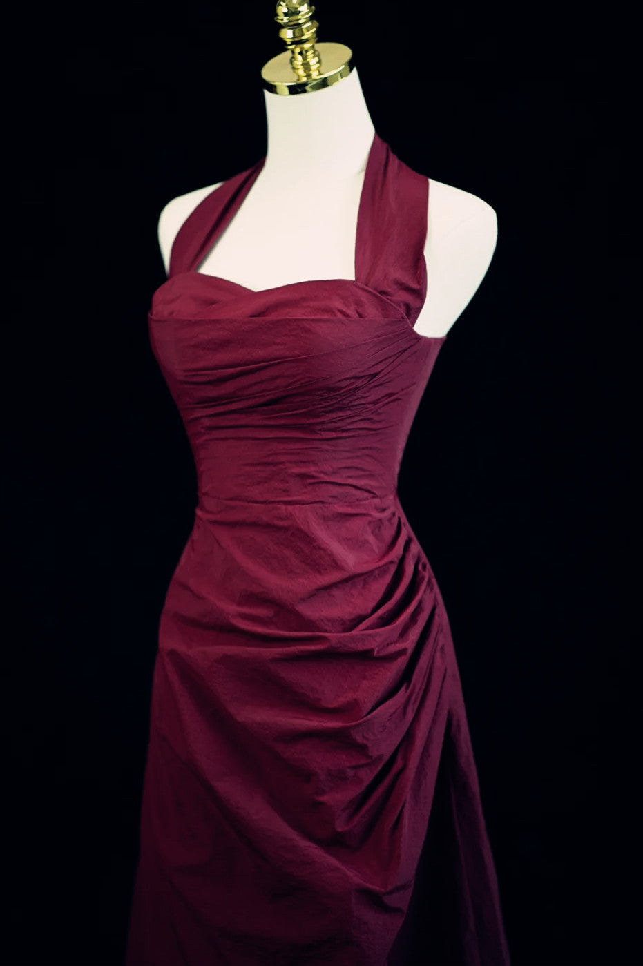 Burgundy A-Line Halter Charming Style Prom Dress, Burgundy Long Evening Dress Secondary image