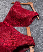 Burgundy A Line Lace Short Prom Dress, Burgundy Evening Dress