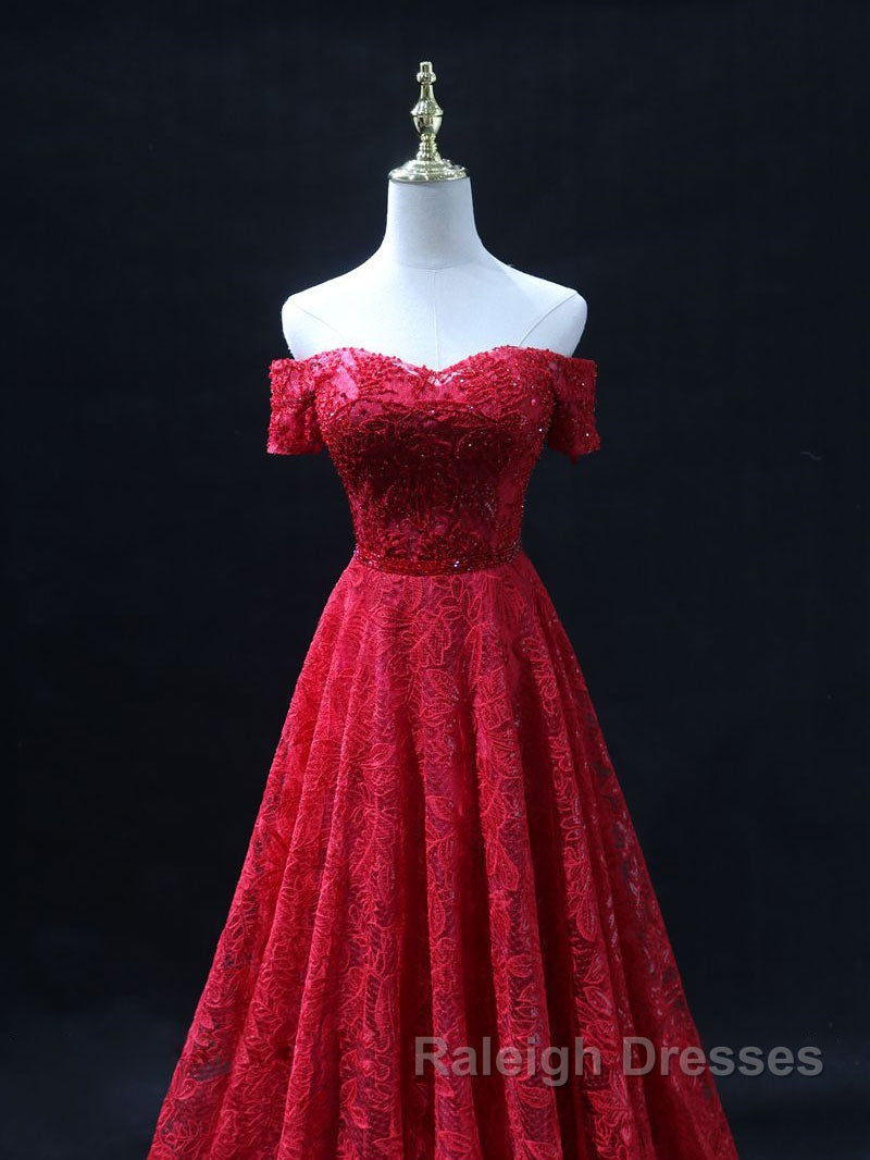 Burgundy A line lace tulle beads long prom dress, burgundy bridesmaid dress Secondary image