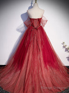 Burgundy A Line Off Shoulder Long Prom Dress Burgundy Evening Dress