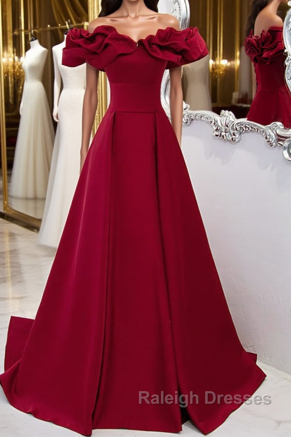 Burgundy A-Line Satin Long Prom Dress, Burgundy Formal Evening Dresses