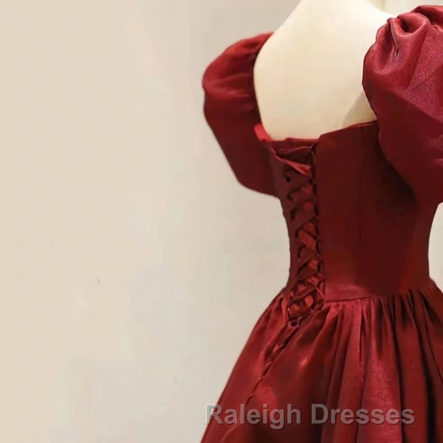 Burgundy A-line Satin Vintage Women Dresses Long Prom Dresses Secondary image