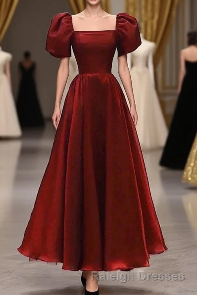 Burgundy A-line Satin Vintage Women Dresses Long Prom Dresses Main image