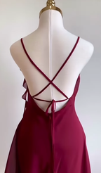 Burgundy A-Line Spaghetti Strap Floral Chiffon Short Prom Dresses Homecoming Dresses Outfits