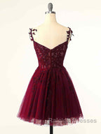 Burgundy A-Line Tulle Lace Short Prom Dress, Cute Burgundy Homecoming Dress