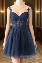 Burgundy A-Line Tulle Lace Short Prom Dress, Cute Burgundy Homecoming Dress