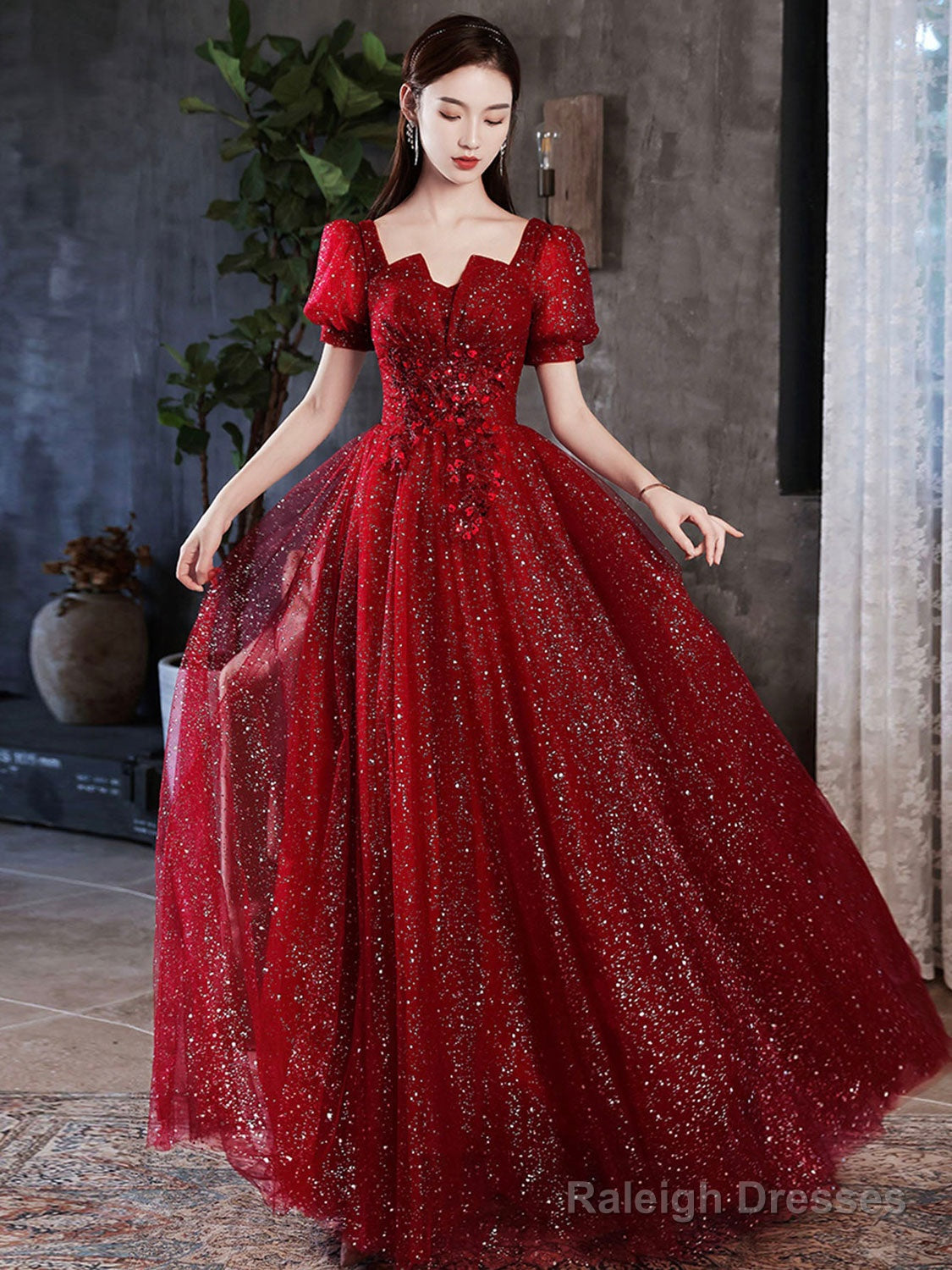 Burgundy A Line Tulle Long Prom Dress Burgundy Formal Dress Main image