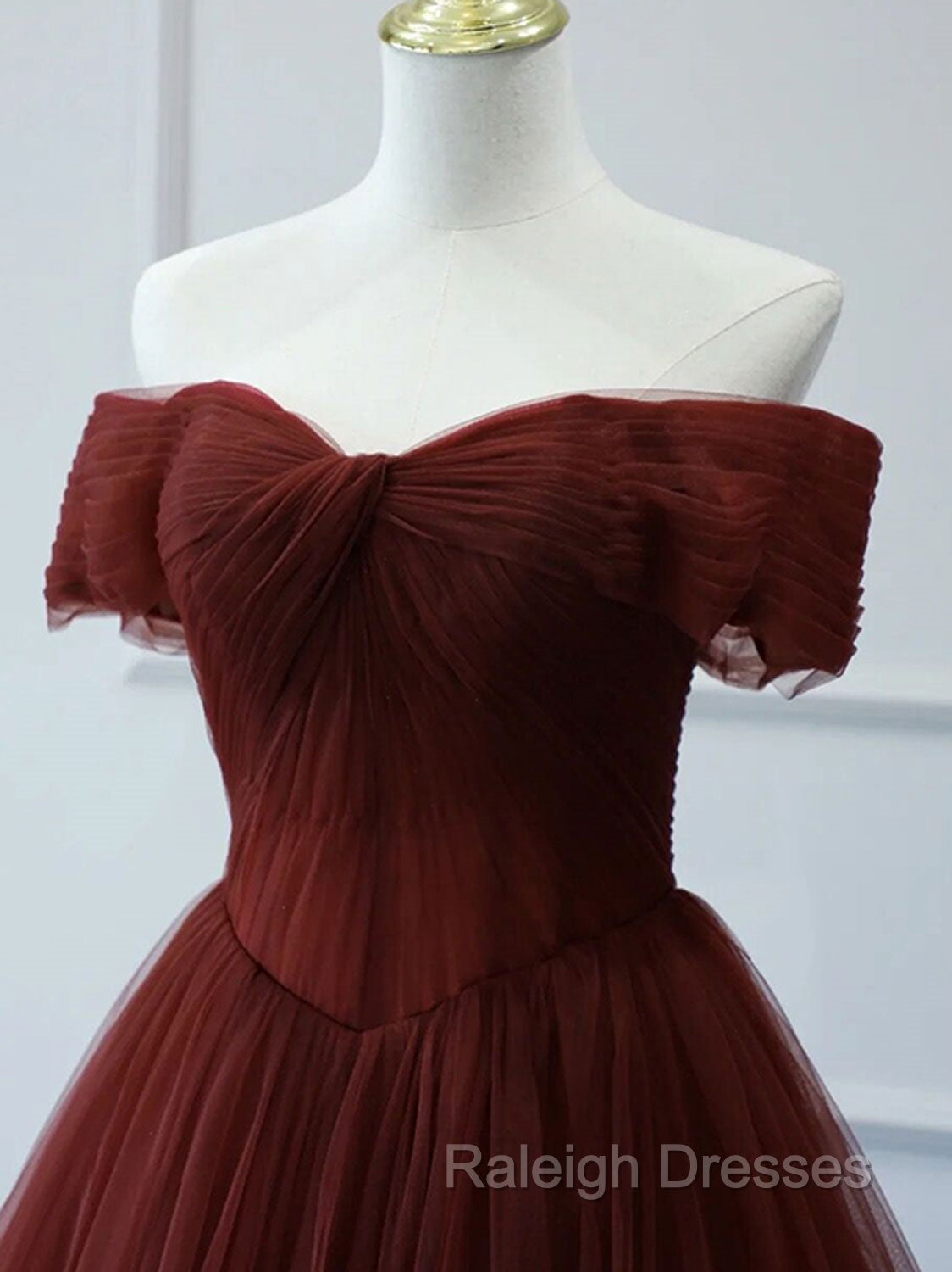 Burgundy A line Tulle Long Prom Dresses, Burgundy Long Bridesmaid Dresses