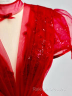 Burgundy A-Line Tulle Sequin Long Prom Dress, Burgundy Formal Dress