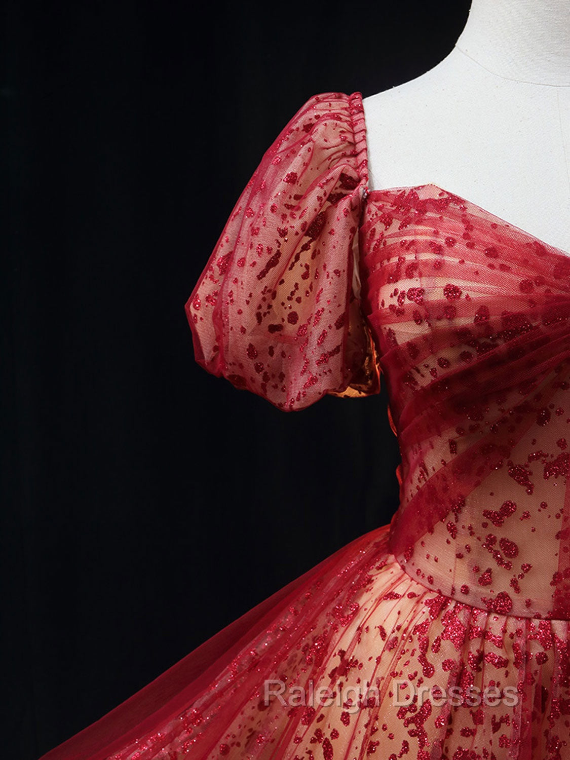 Burgundy A line Tulle Sequin Long Prom Dress Burgundy Tulle Formal Evening Dress Secondary image