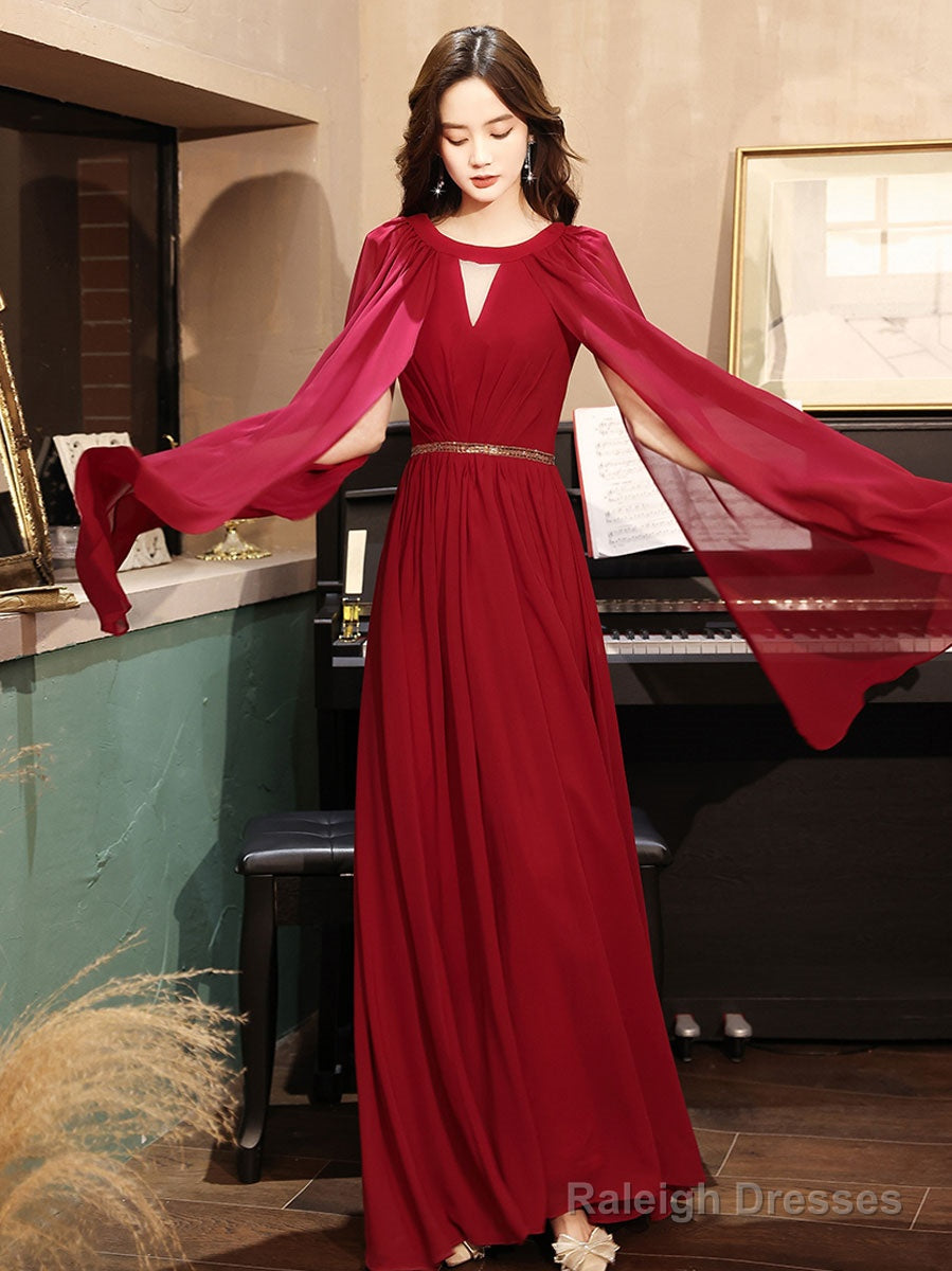 Burgundy Aline Chiffon Long Prom Dress, Burgundy Evening Dress Secondary image