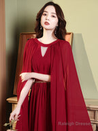 Burgundy Aline Chiffon Long Prom Dress, Burgundy Evening Dress