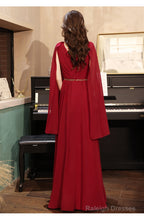 Burgundy Aline Chiffon Long Prom Dress, Burgundy Evening Dress