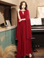Burgundy Aline Chiffon Long Prom Dress, Burgundy Evening Dress