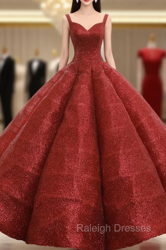Burgundy Ball Gowns Sequins Straps Backless Wedding Dress Main image