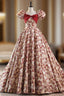 Burgundy Ball Gown Square Puff Sleeve Prom Dress