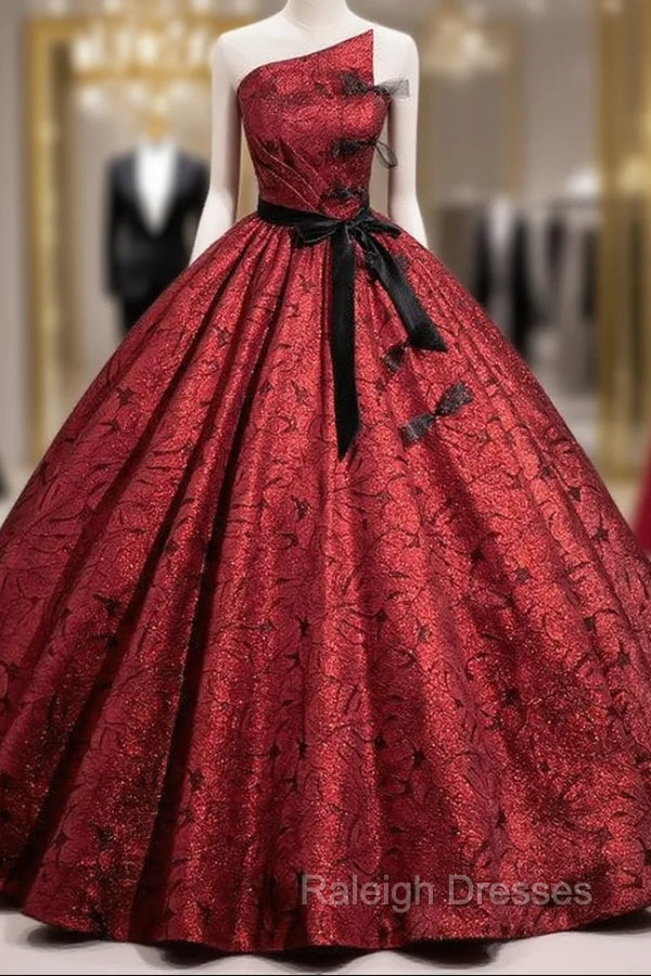 Burgundy Ball Gown Strapless Bow Quinceanera Dress