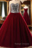 Burgundy Ball Gowns Sweetheart Tulle Sequins Quinceanera Dresses