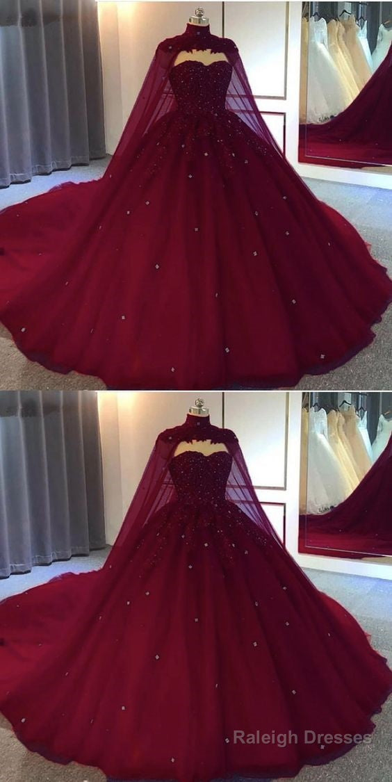 Burgundy Ball Gown Wedding Dresstulle Prom Dresses Main image