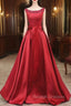 Burgundy Bateau Satin Beading Prom Dress