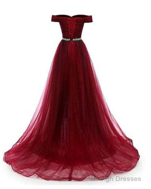 Burgundy Beaded Tulle New Style Prom Dress, Tulle Party Dress Secondary image