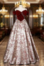Burgundy Bow Velvet Off the Shoulder Beading Prom Dress
