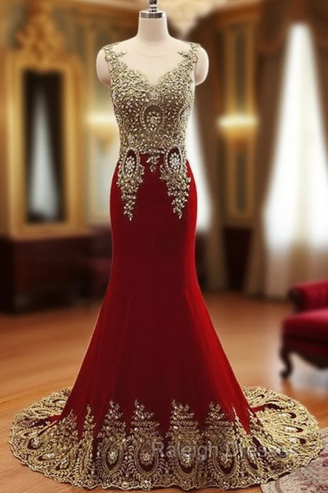 Burgundy Chiffon Lace Applique Long Prom Dress, Burgundy Evening Dress